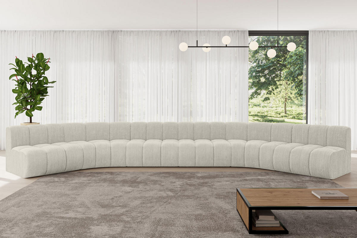 WOHNLANDSCHAFT modulares Sofa Montra-U2 - 581x174x70 cm Creme - Hellgrau/Creme, Holzwerkstoff/Textil (581/70/174cm) - ALTDECOR