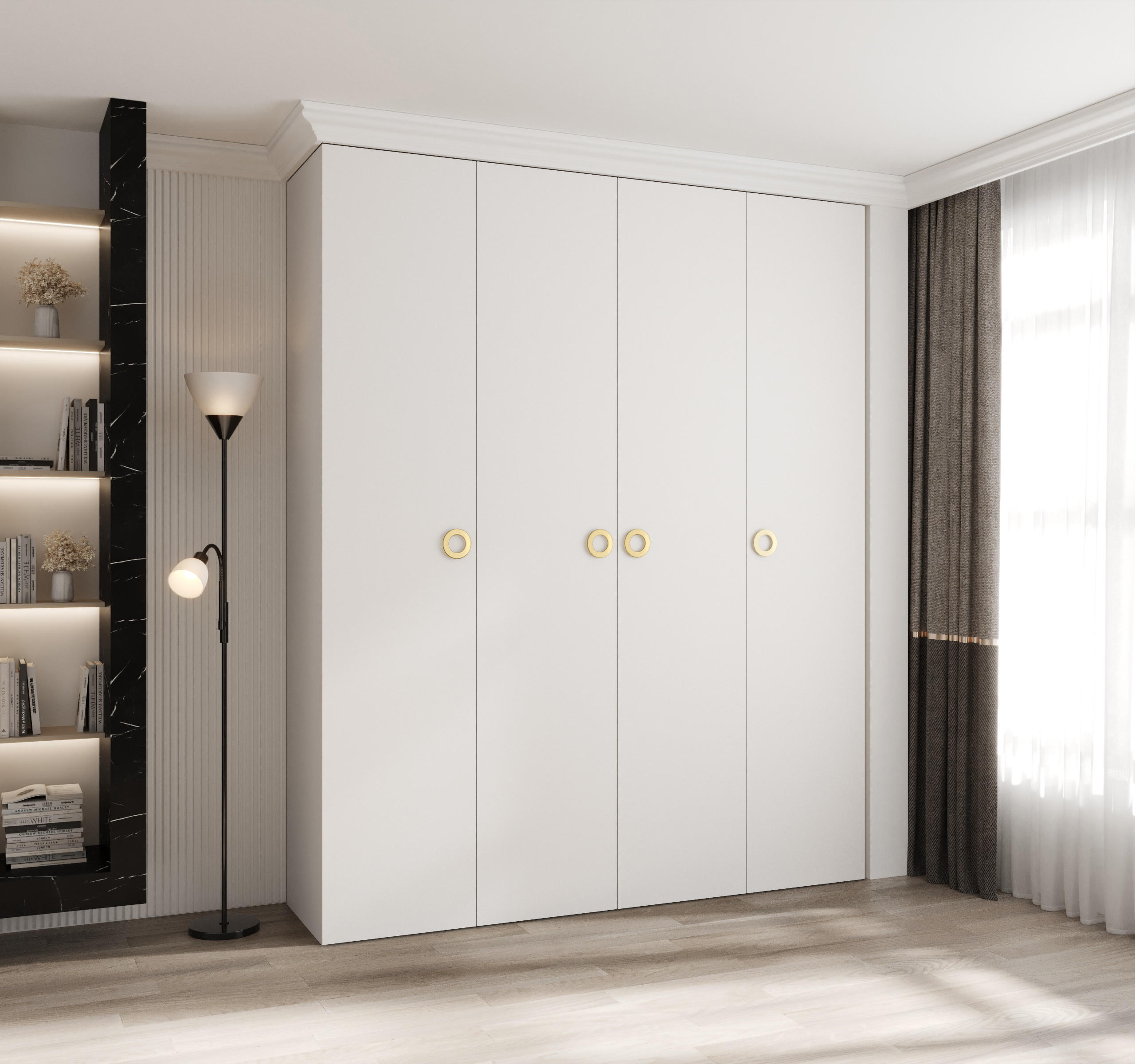 DREHTÜRENSCHRANK 245,5/200/40 4-türig - Goldfarben/Weiß, Holz/Metall (200/245.5/40cm) - Abiks Möbel