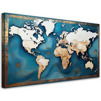 WANDBILD retro türkis weltkarte - Türkis, Textil (100/50cm) - Feeby