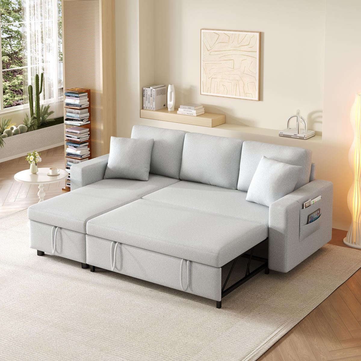 ECKSOFA L-Form mit Chaiselongue & Stauraum grau Leinen 219,5/142,5/83 cm - Grau, Textil (219.5/142.5cm) - OKWISH