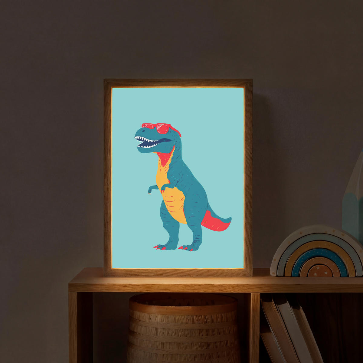 NACHTTISCHLAMPE MIT AKKU Dinosaurier - Blau - Sonnenbrille 30x40 cm - Hellblau, Holzwerkstoff (8/30/40cm) - OnlyWow