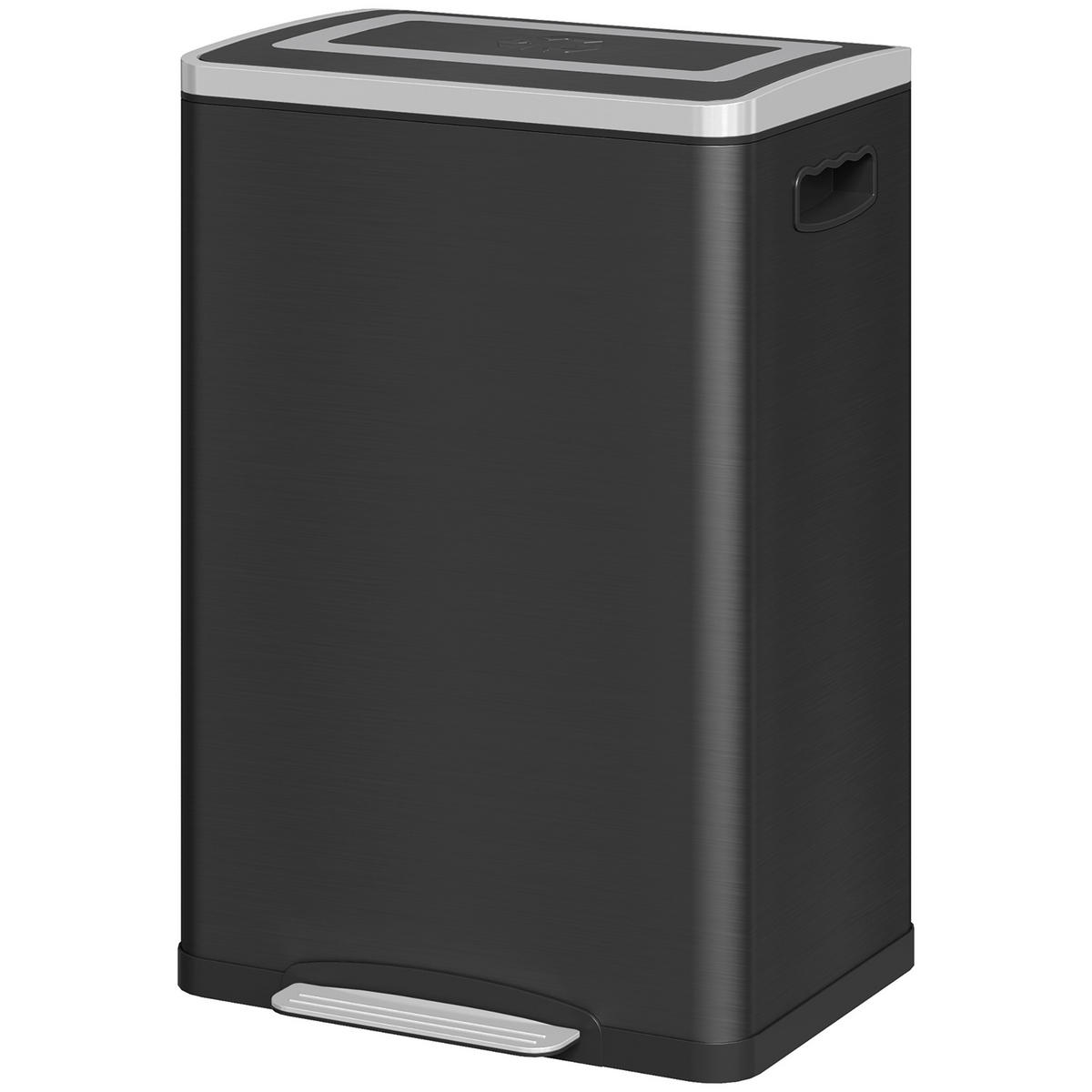 MÜLLTRENNSYSTEM Schwarz Soft-Close Pedal Edelstahl 2x20L - Schwarz, Metall (40/59/34.8cm) - PANGIVO