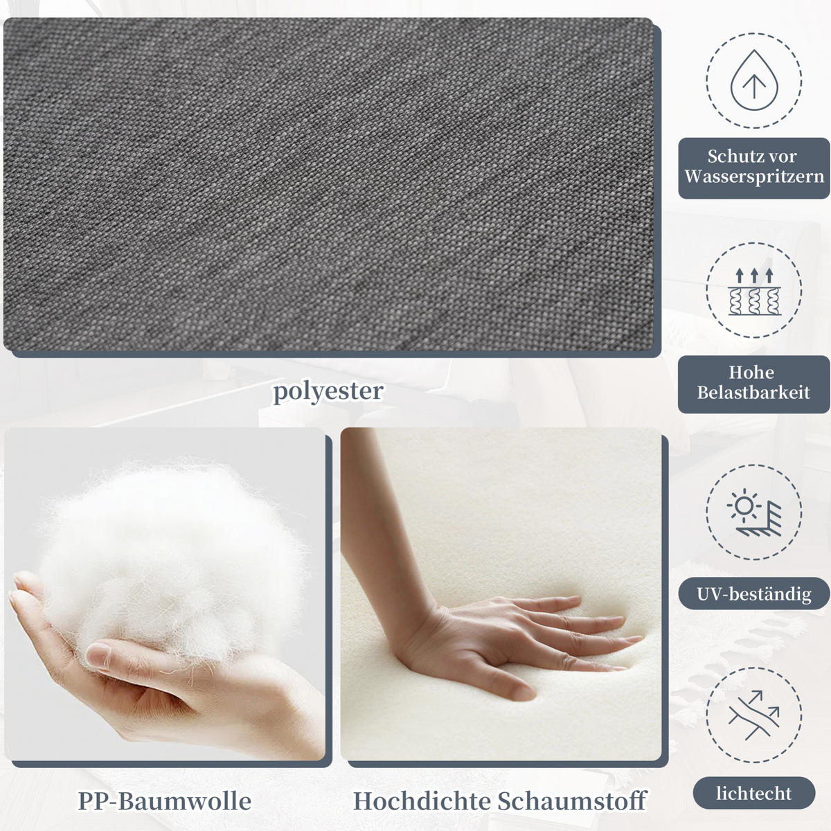 GARTEN-ESSGRUPPE 240/183/40 cm grau aus Stahl und Polyester für bis zu 8 Personen - Grau, Holzwerkstoff - OKWISH