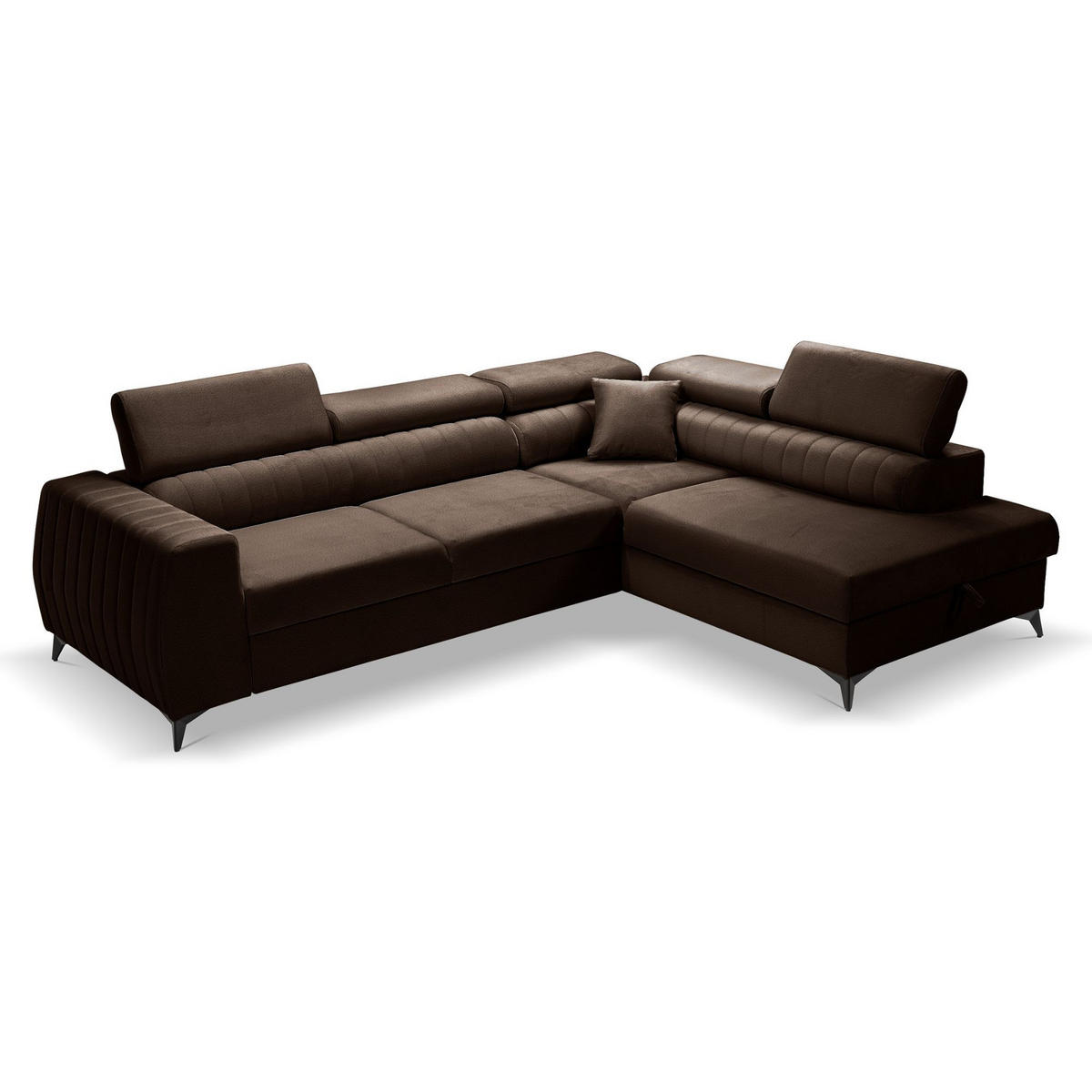 ECKSOFA PIERO L Rechts mit Schlaffunktion 195x125 Velours Braun - Schwarz/Braun, Holz/Textil (203/268cm) - Muffo