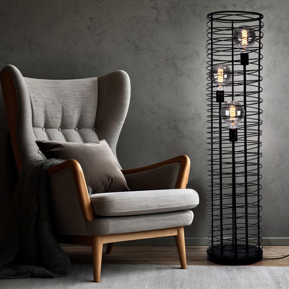 LED STEHLEUCHTE Metall Schwarz Gitteroptik - Schwarz, Metall (30/30/129cm) - Globo Lighting