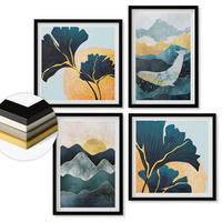WANDBILDER 4er-Set - 50x50 cm & 40x60 cm Schwarzer Rahmen - Abstrakte ästhetische Berge - Schwarz, Kunststoff (50/50cm) - ArtPrintCave