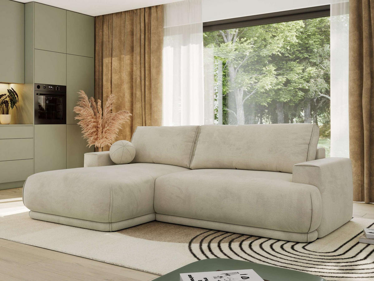 ECKSCHLAFSOFA RINA L Beige Velvet - links - Beige/Schwarz, Kunststoff/Textil (267/170cm) - MKS