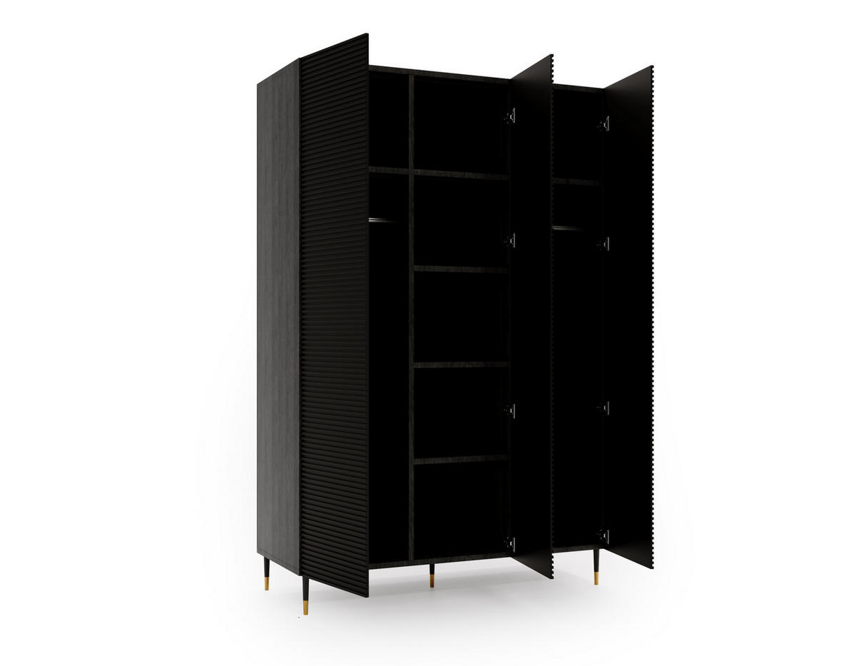 KLEIDERSCHRANK Imperio Großer Pistazie, Dreitüriger - Schwarz/Grün, Holzwerkstoff (135/206/53cm) - Bettso