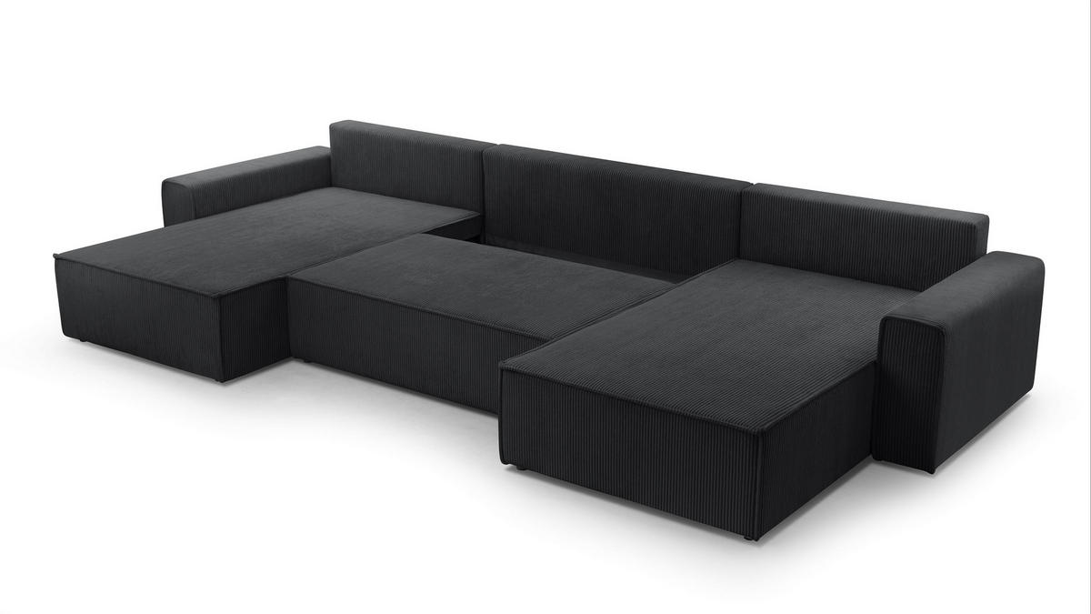 WOHNLANDSCHAFT Cedria Dunkelgrau 389/145/85 cm mit Schlaffunktion - Dunkelgrau/Schwarz, Kunststoff/Textil (389/85/145cm) - AX Living