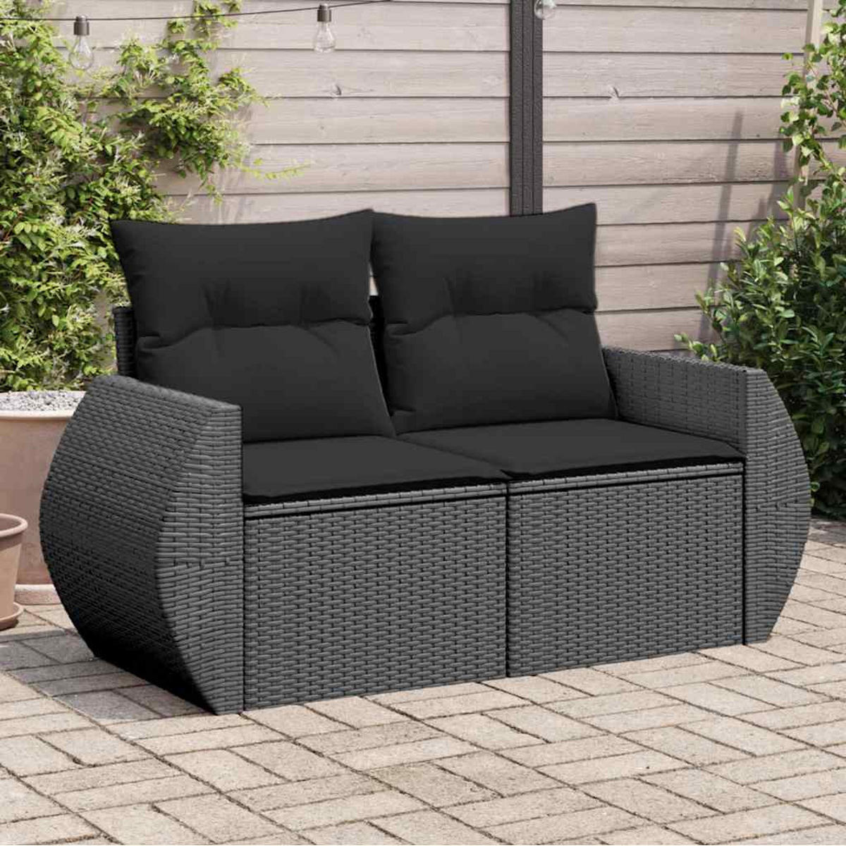 GARTENSOFA Mit Kissen 2-Sitzer Schwarz Poly Rattan - Schwarz, Kunststoff (142/69/62cm) - vidaXL