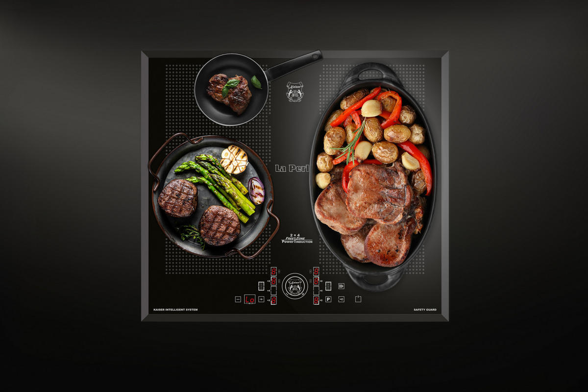 BACKOFEN-SET Elektro Backofen 60 cm EH 6355 Em Sil+KCT 61 FI Induktions-Kochfeld 60 cm - Schwarz, Metall (59.4/59.4/56.6cm) - Kaiser Küchengeräte