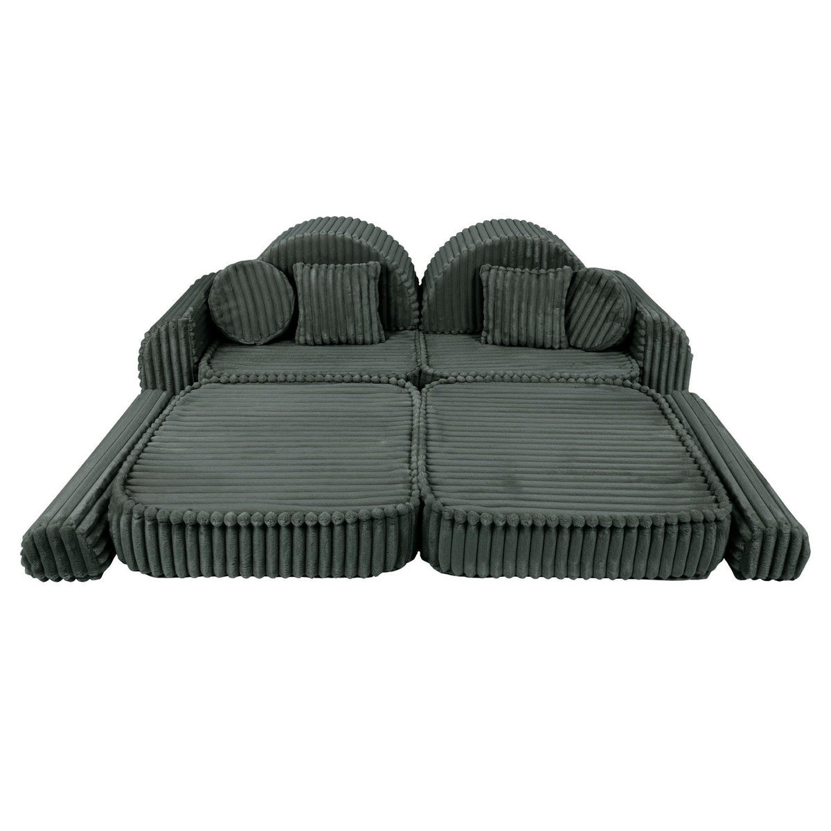 KINDERSOFA Pocket Max modular 12-tlg. aus Plüschcord in Waldgrün - Dunkelgrün, Textil (120/25/60cm) - MeowBaby