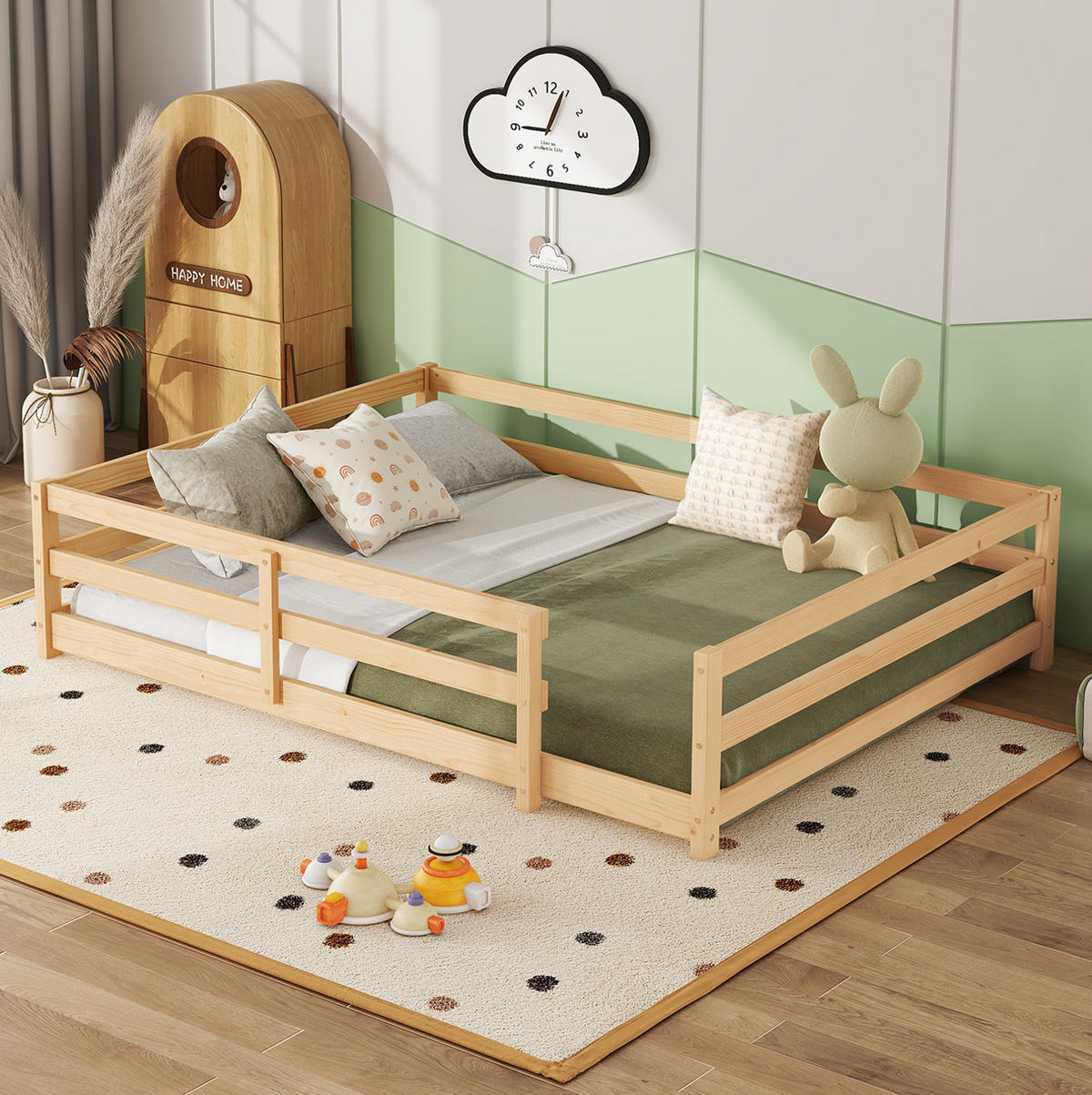 KINDERBETT 140/200 cm aus Kiefer Massivholz mit 4-seitiger Umrandung Natur - Naturfarben, Holz (140/200cm) - Modenvie
