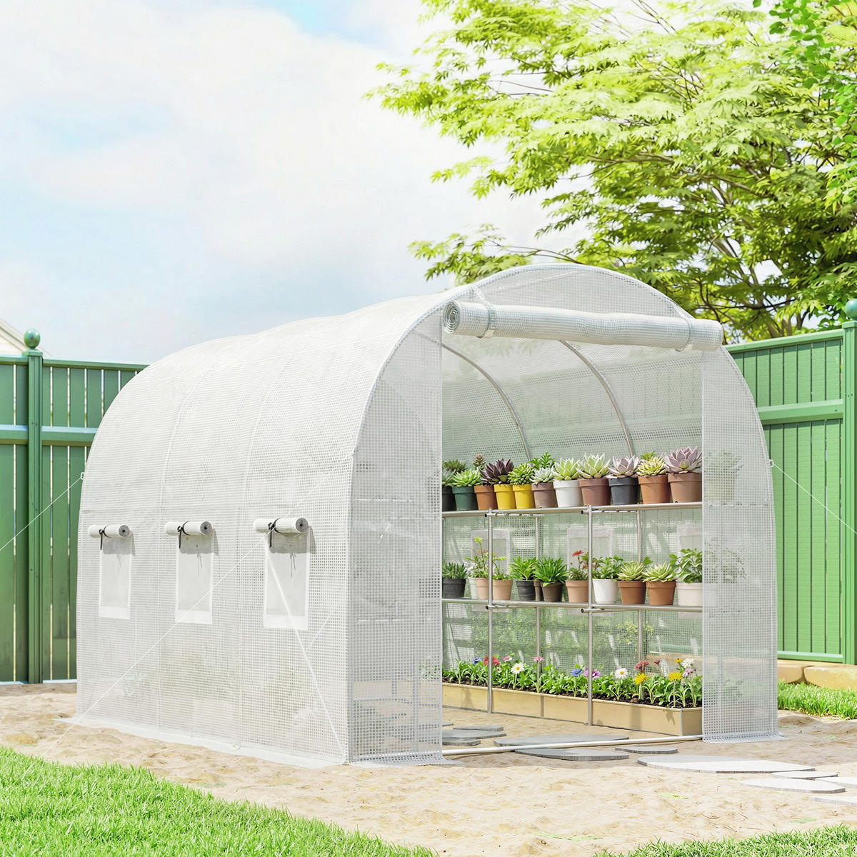 FOLIENGEWÄCHSHAUS Verzinkter-Stahl PE Weiß - Weiß, Metall (198/191/275cm) - Outsunny