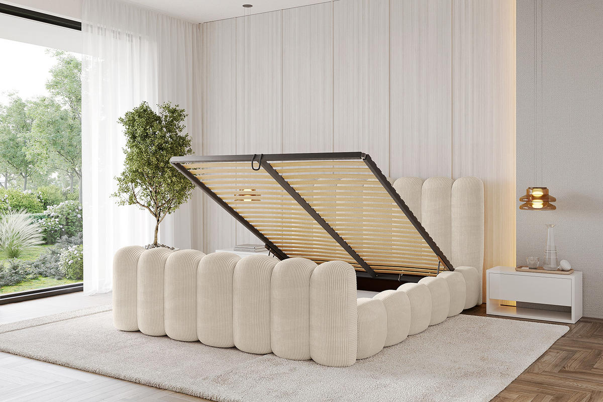 POLSTERBETT mit Bettkasten, Fußteil und Lattenrost, Boxbett ohne Matratze - SENA-Z 180x200 Beige - Creme, Holzwerkstoff/Textil (180/200cm) - ALTDECOR