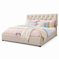 POLSTERBETT 140/200 cm in Natürlich Leinen mit Bettkasten, verstellbarem Kopfteil und Matratze - Naturfarben, Holzwerkstoff/Textil (140/200cm) - CHICFURN