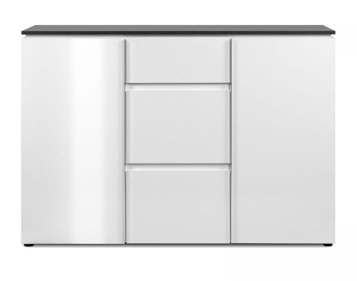 SIDEBOARD weiß Seidenglanz, grau 133 cm, Kommode mit viel Stauraum - Chromfarben/Silberfarben, Holzwerkstoff/Kunststoff (133/92/40cm) - Furn.Design