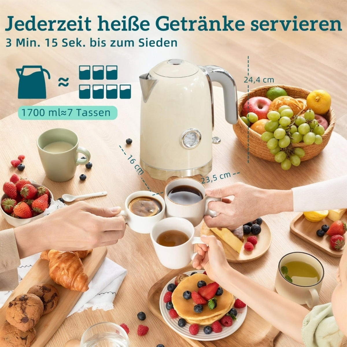 WASSERKOCHER-TOASTER SET 2200W Temperaturanzeige Creme - Weiß, Kunststoff (16/24.4/23.5cm) - Rolipo