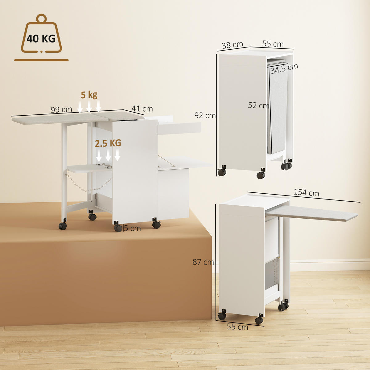 BÜGELBRETTSCHRANK Weiß 1 Stück - Weiß, Holzwerkstoff (55/87/154cm) - GiPP