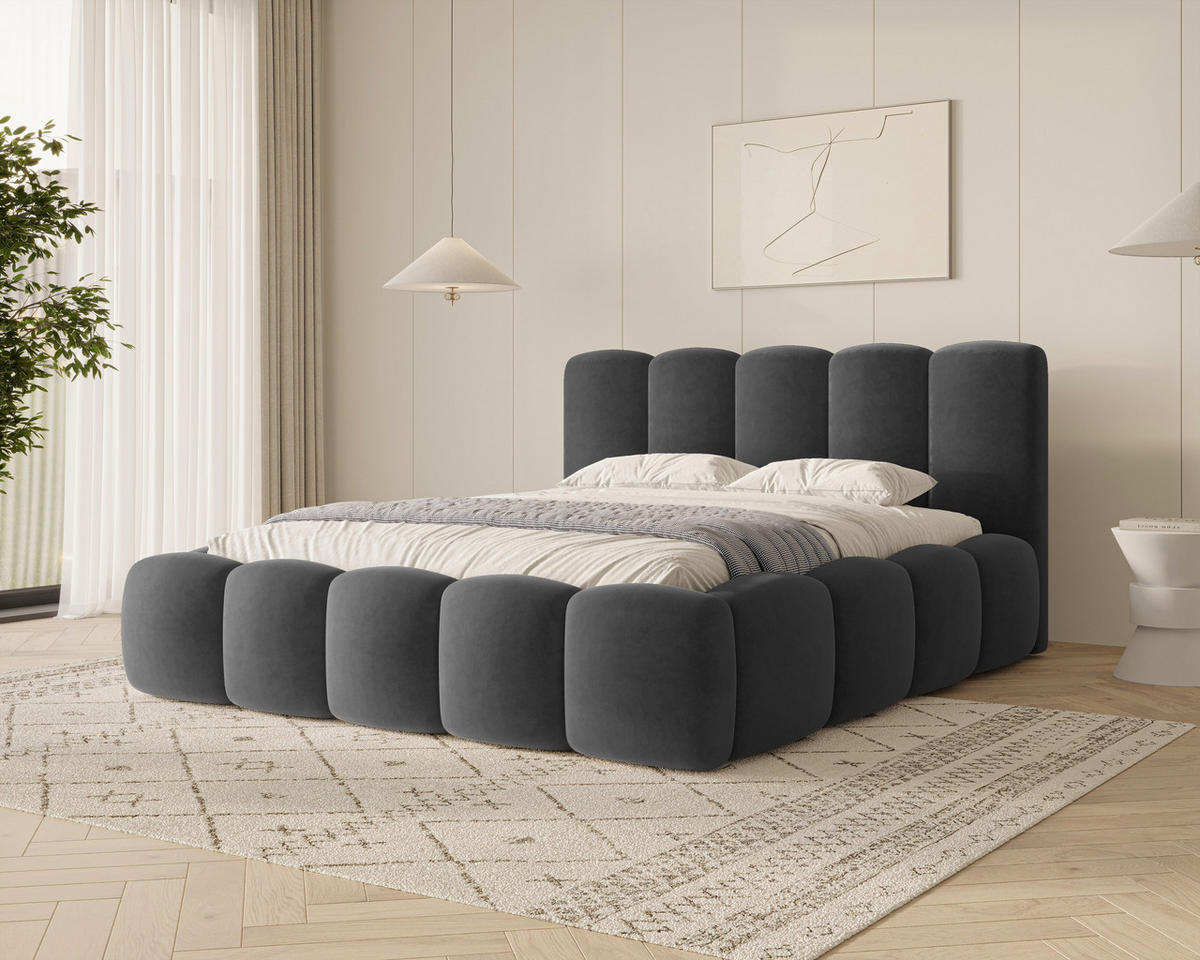 POLSTERBETT 18 - 140x200 cm – Riviera – Gepolstertes Bett mit Metall-Lattenrost - Dunkelgrau, Holz (140/200cm) - ROYAL24_MARKT