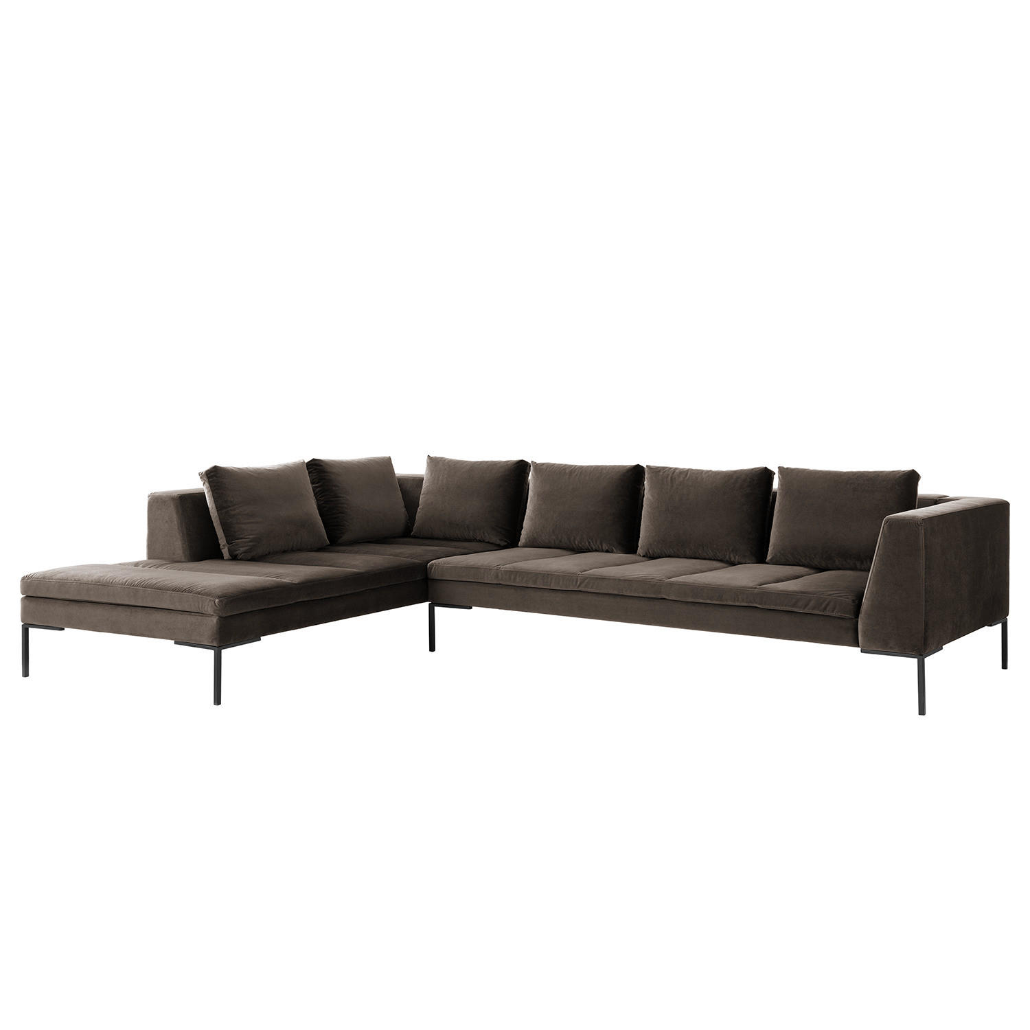 ECKSOFA mit Ottomane - Taupe/Schwarz, Textil/Metall (319/230cm) - home24