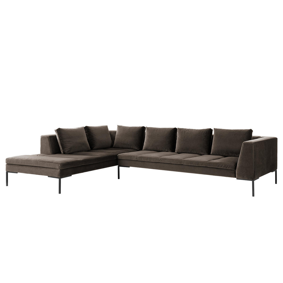ECKSOFA mit Ottomane - Taupe/Schwarz, Textil/Metall (319/230cm) - home24