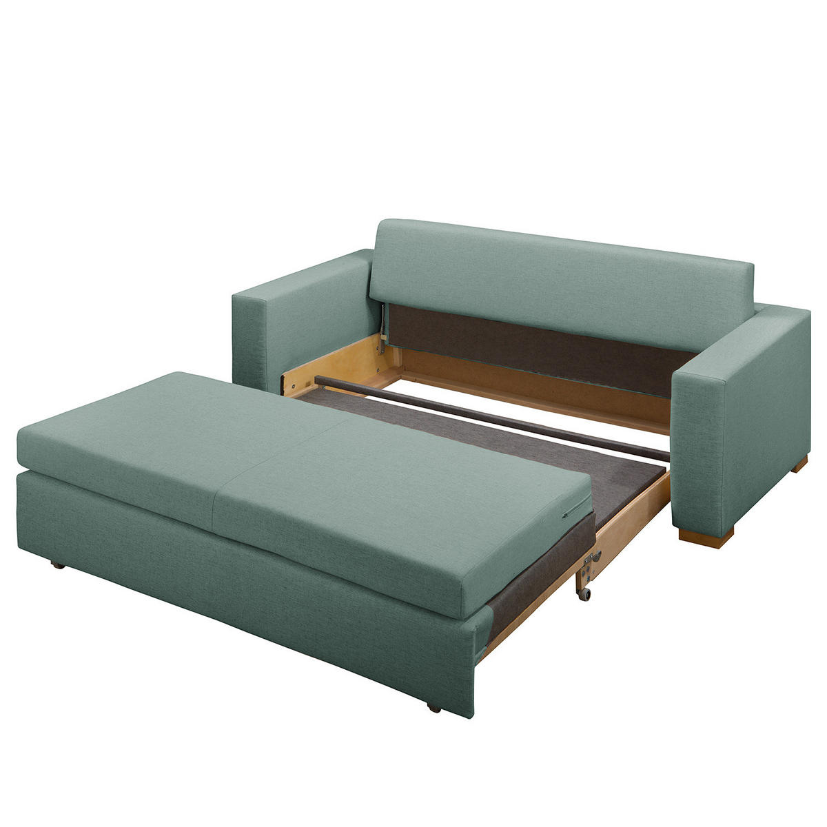 SCHLAFSOFA - Webstoff - Braun/Mintgrün, Birkenholz/Textil (190/90/90cm) - home24