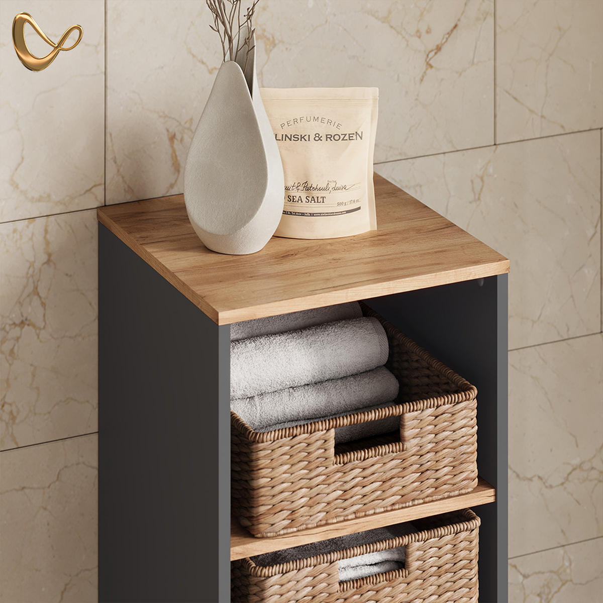 WASCHMASCHINENSCHRANK Paolina Anthrazit/Goldkraft Eiche 40.2 x 88.2 cm - Anthrazit/Eiche Wotan, Holzwerkstoff (40.2/88.2/40.5cm) - Livinity®
