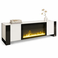 LOWBOARD in Weiß und Schwarz TV-Schrank mit elektrischem Kamin Flammeneffekt für Wohnzimmer, B165/T32/H55 cm - Schwarz/Weiß, Holzwerkstoff/Kunststoff (165/55/32cm) - STILVORA
