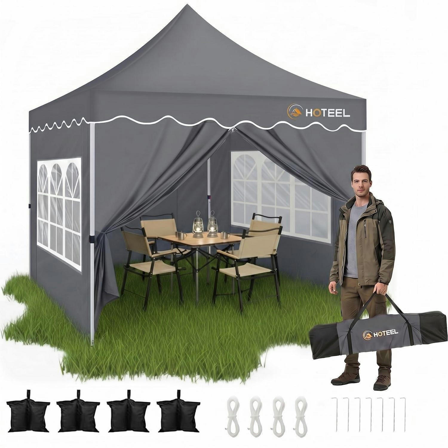 FALTPAVILLON 3x3m Grau mit 4 Seitenwänden Wasserdicht UV Schutz 50+ - Grau, Textil (22/26/118cm)