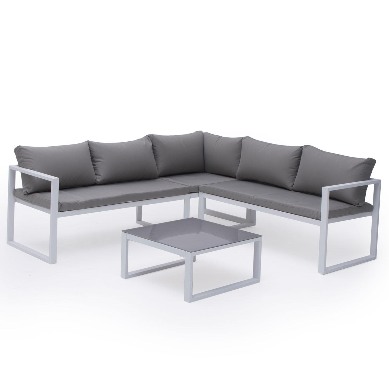 GARTENSALON Ibiza Grau und Weiß 4 Plätze - Weiß/Grau, Metall - Happy Garden