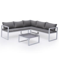 GARTENSALON Ibiza Grau und Weiß 4 Plätze - Weiß/Grau, Metall - Happy Garden
