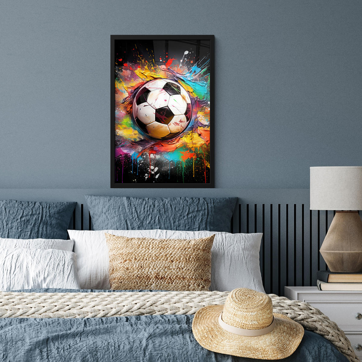 GERAHMTES BILD Fußball - Farbe - Farben - Schwarz - Weiß 40x60 cm - Weiß, Papier (40/60cm) - MuchoWow