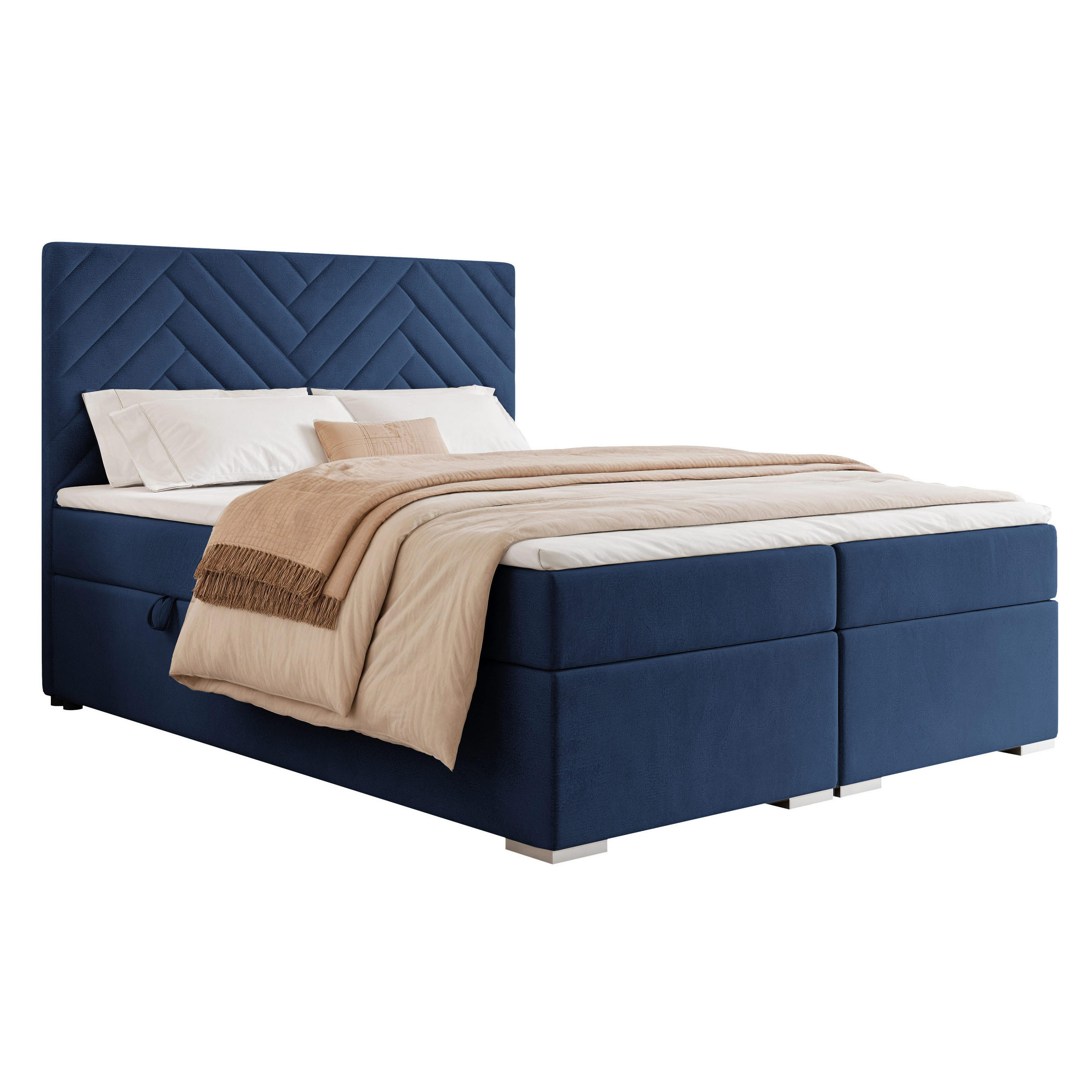BOXBETT NEREA 200/200 cm mit Matratze und Topper, Dunkelblau - Dunkelblau, Textil (200/200cm) - Idohome