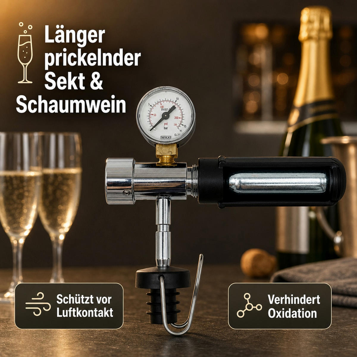 CHAMPAGNER Protector - Spezialkapsel für länger prickelnden Sekt & Schaumwein - Multicolor, Kunststoff (20/6/20cm) - ich-zapfe