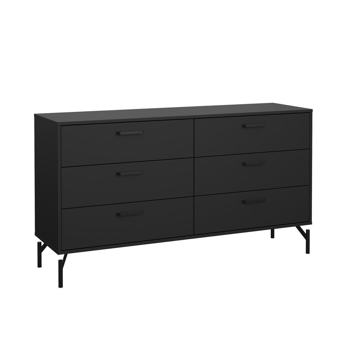 KOMMODE DOPPELT 6 schubladen matt schwarz mit metallgestell 39,8/76,6/39,8 cm - Schwarz, Holzwerkstoff (39.8/76.6/46.8cm) - Calicosy