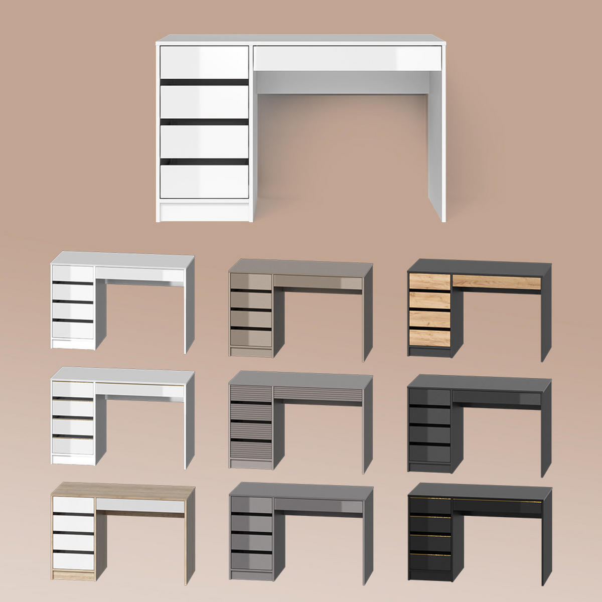SCHMINKTISCH Imola Weiß/Gold 120 cm mit Hocker - Goldfarben/Weiß, Holzwerkstoff (120/75/55cm) - Livinity®