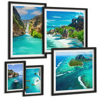 BILDER SET 5er Set - 50x50 cm & 20x30 cm & 40x60 cm Schwarzer Rahmen - Seeboote Hirsche Berge - Schwarz, Kunststoff (40/60cm) - TULUP