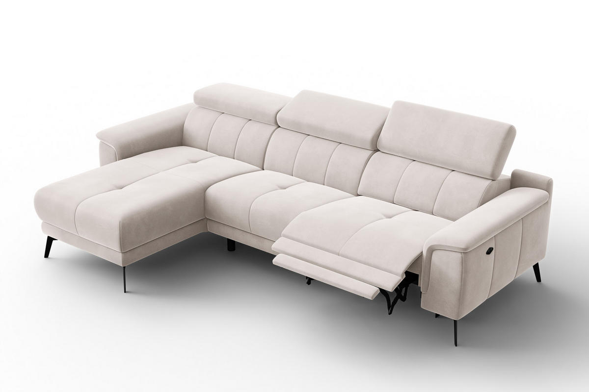ECKSOFA FIERO 4-Sitzer LINKS, Beiger Veloursstoff - Beige/Schwarz, Holz/Textil (288/170cm) - Courtois Laville