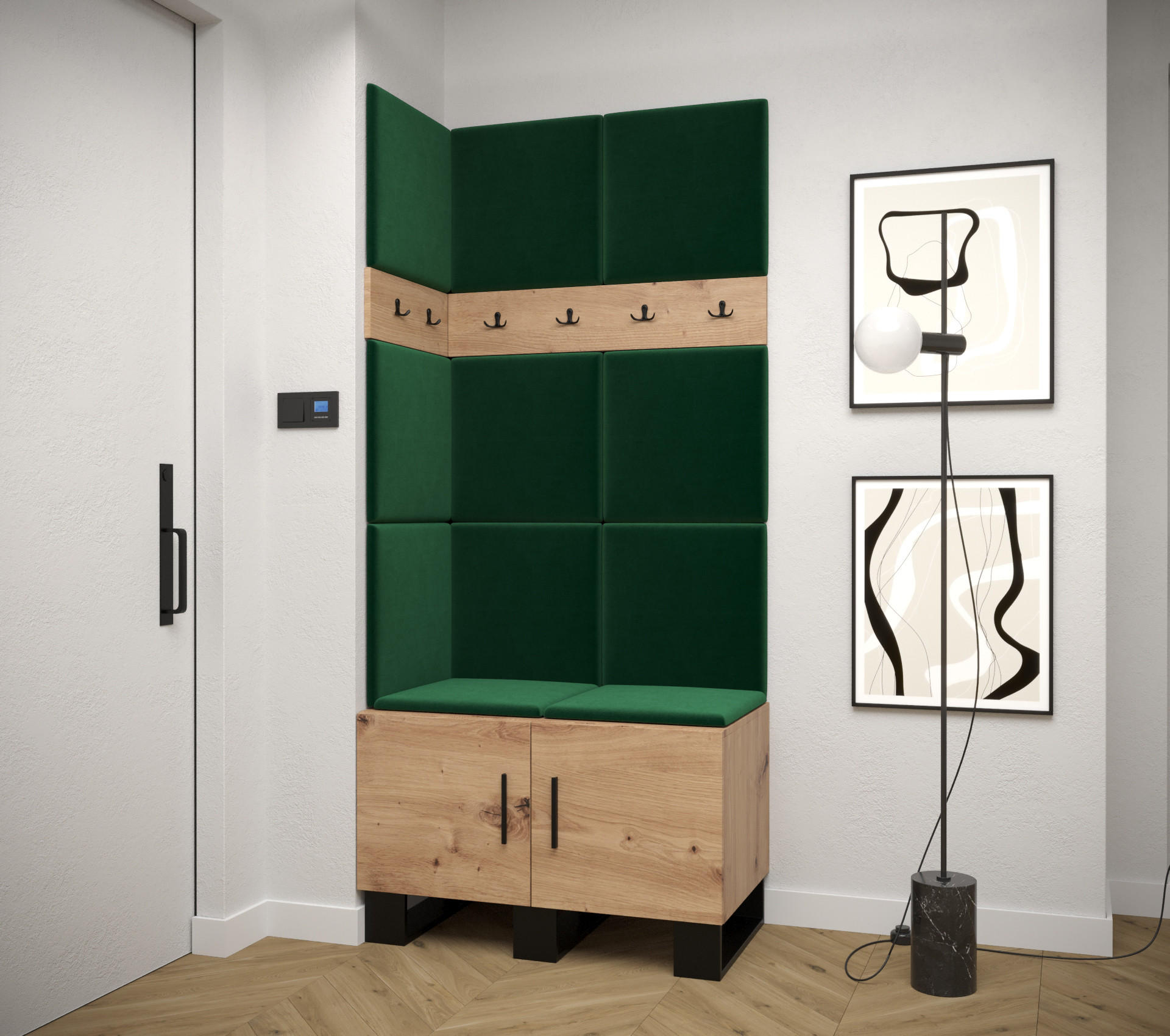 GARDEROBEN-SET 196/84/45,6 - Waldgrün/Schwarz, Holz/Kunststoff (84/196/45.6cm) - Abiks Möbel