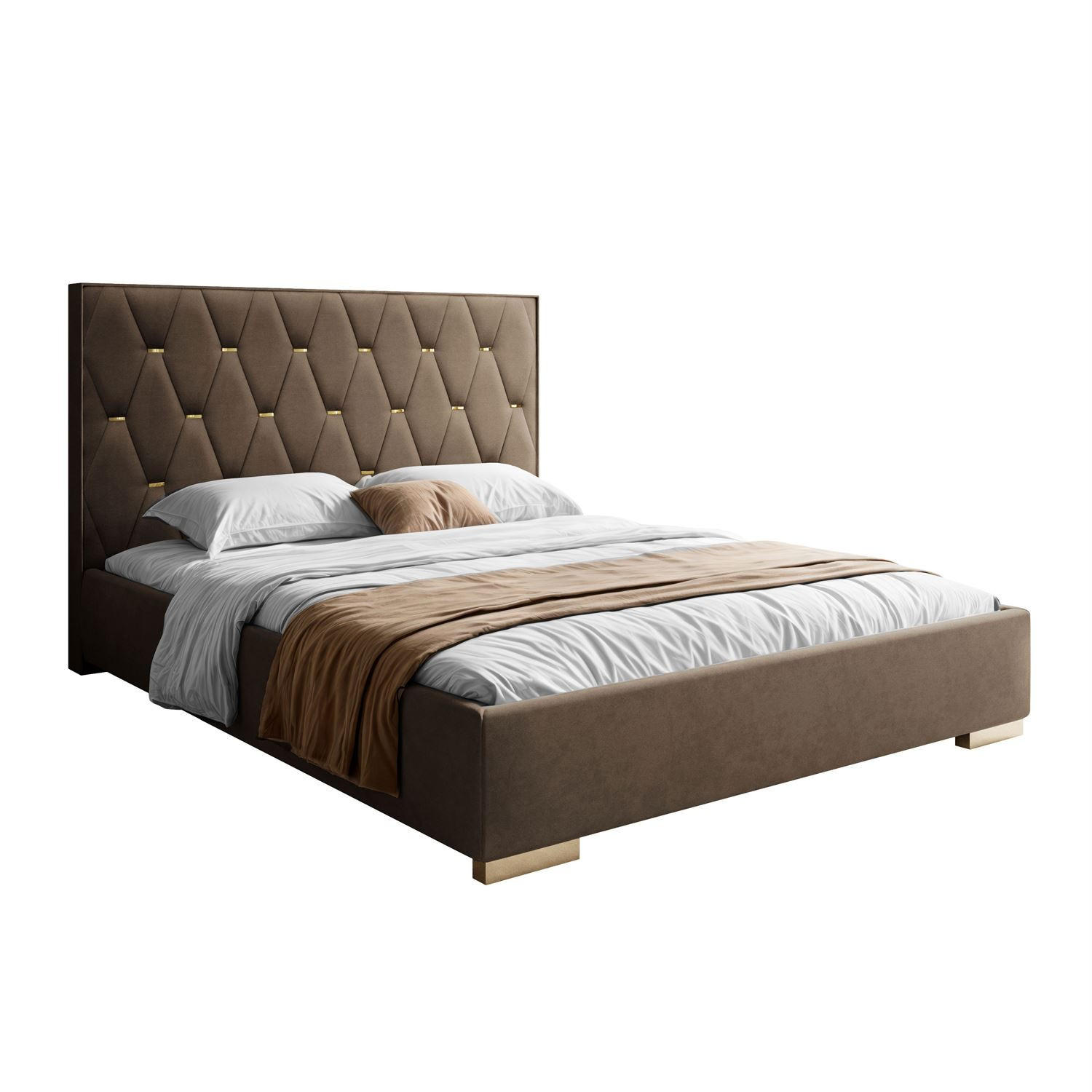 POLSTERBETT IZOLDA mit hohem Kopfteil 160x200 cm Royal Velvet 196 - Braun, Textil - Lookway