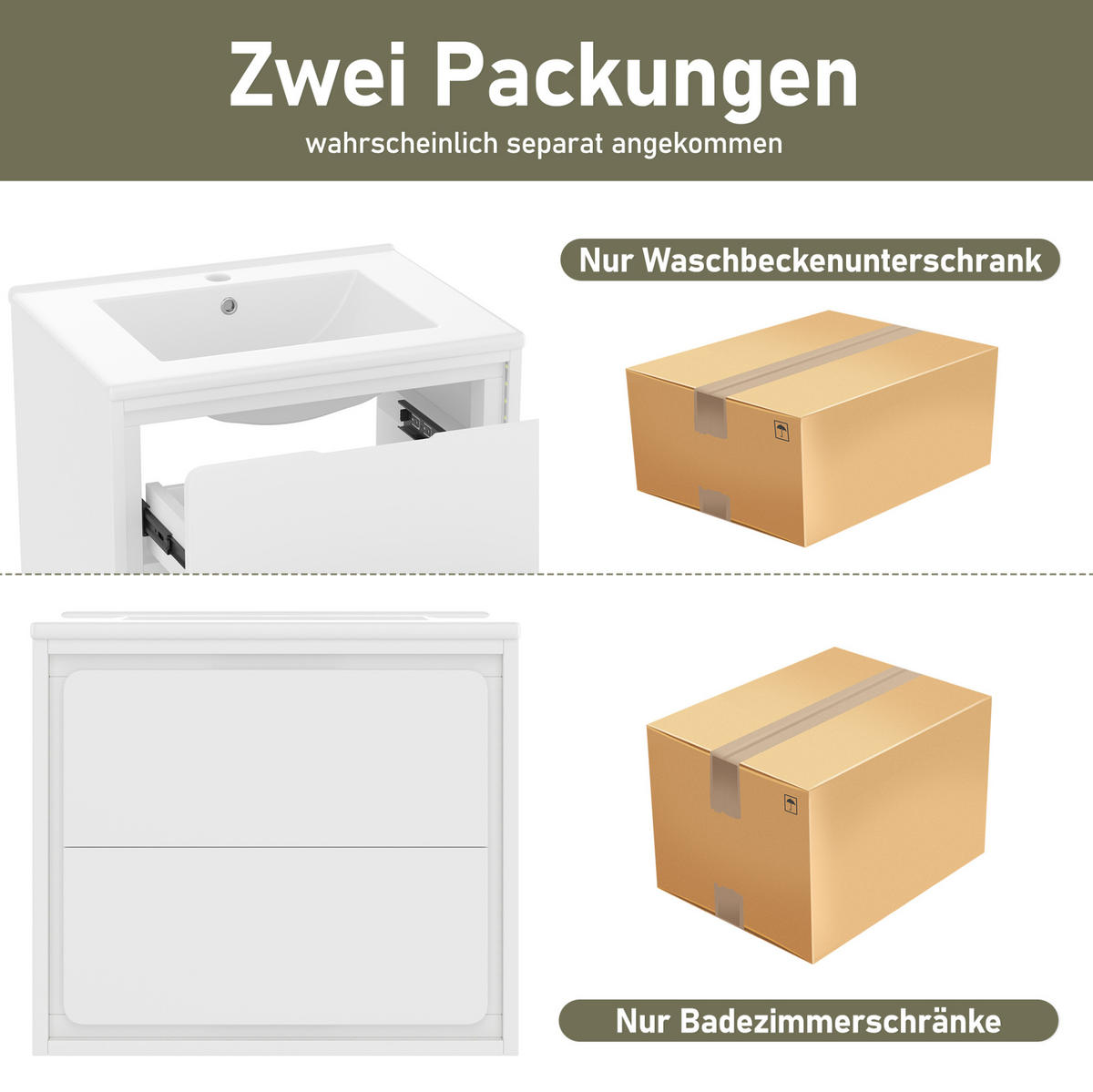 WASCHTISCHKOMBI 60/46/50 cm Weiß aus MDF und Keramik mit LED-Radarsensor-Beleuchtung - Weiß, Holzwerkstoff (60/50/46cm) - OKMYHOME