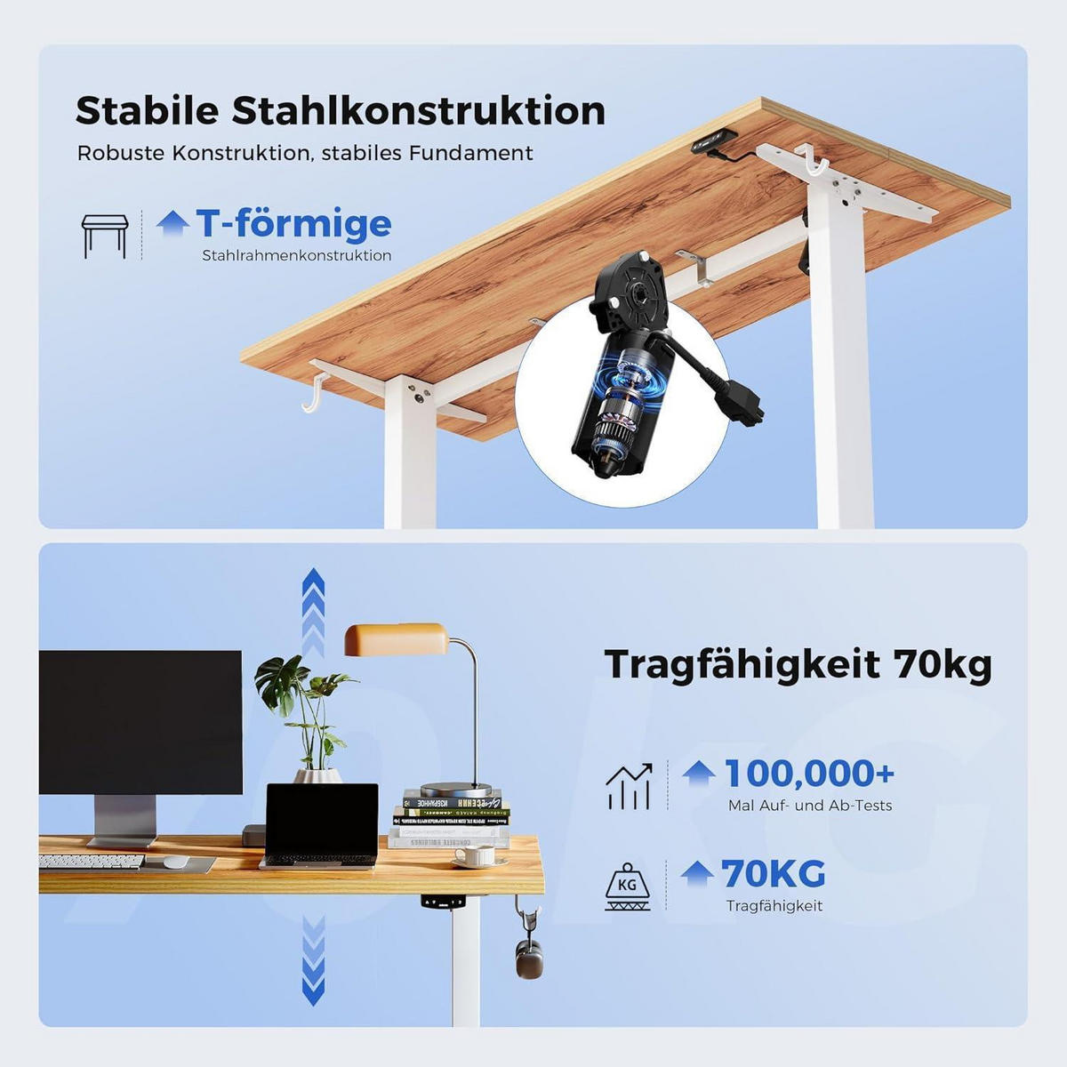 SCHREIBTISCH Höhenverstellbar Elektrisch 140 x 60 cm Hellbraun - Braun, Holzwerkstoff (140/60/75cm)