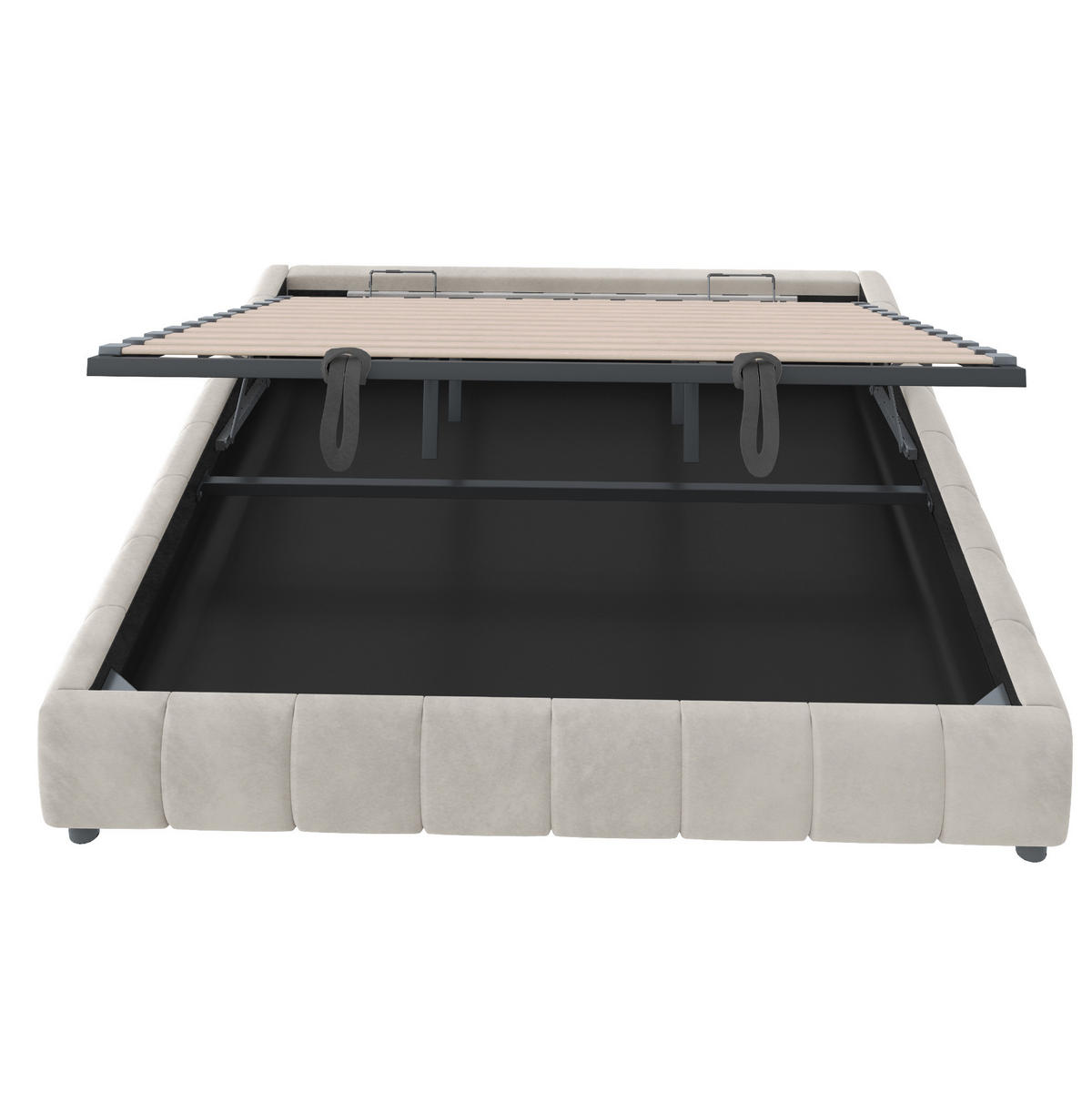POLSTERBETT aus Flanellstoff 180x200 cm Beige mit LED-Lichtleiste, hydraulischem Stauraum und Metallrahmen - Beige, Textil (180/200cm) - Modfu