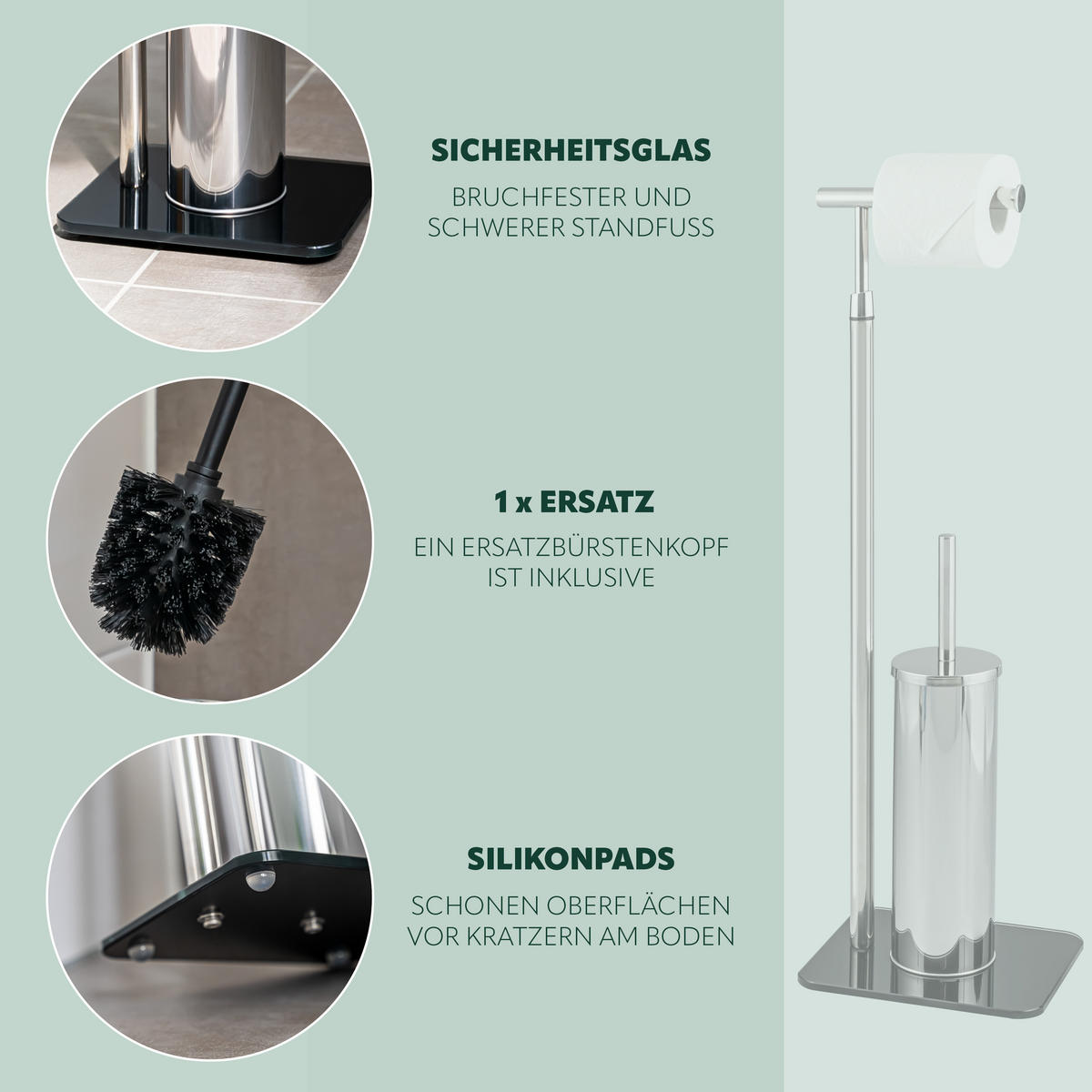 STAND-WC-GARNITUR, schwarz - Schwarz, Metall (22/70/18cm) - bremermann