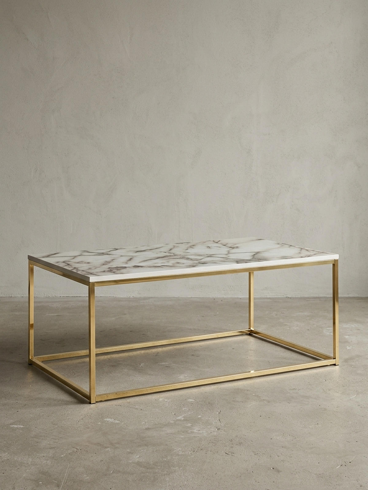 COUCHTISCH mit Marmor-Optik, Metallbeine, rechteckig, Serie MARBRIX, Weiß 100x60x40 cm - Goldfarben/Weiß, Holz/Metall (60/100/40cm) - KADIMA DESIGN