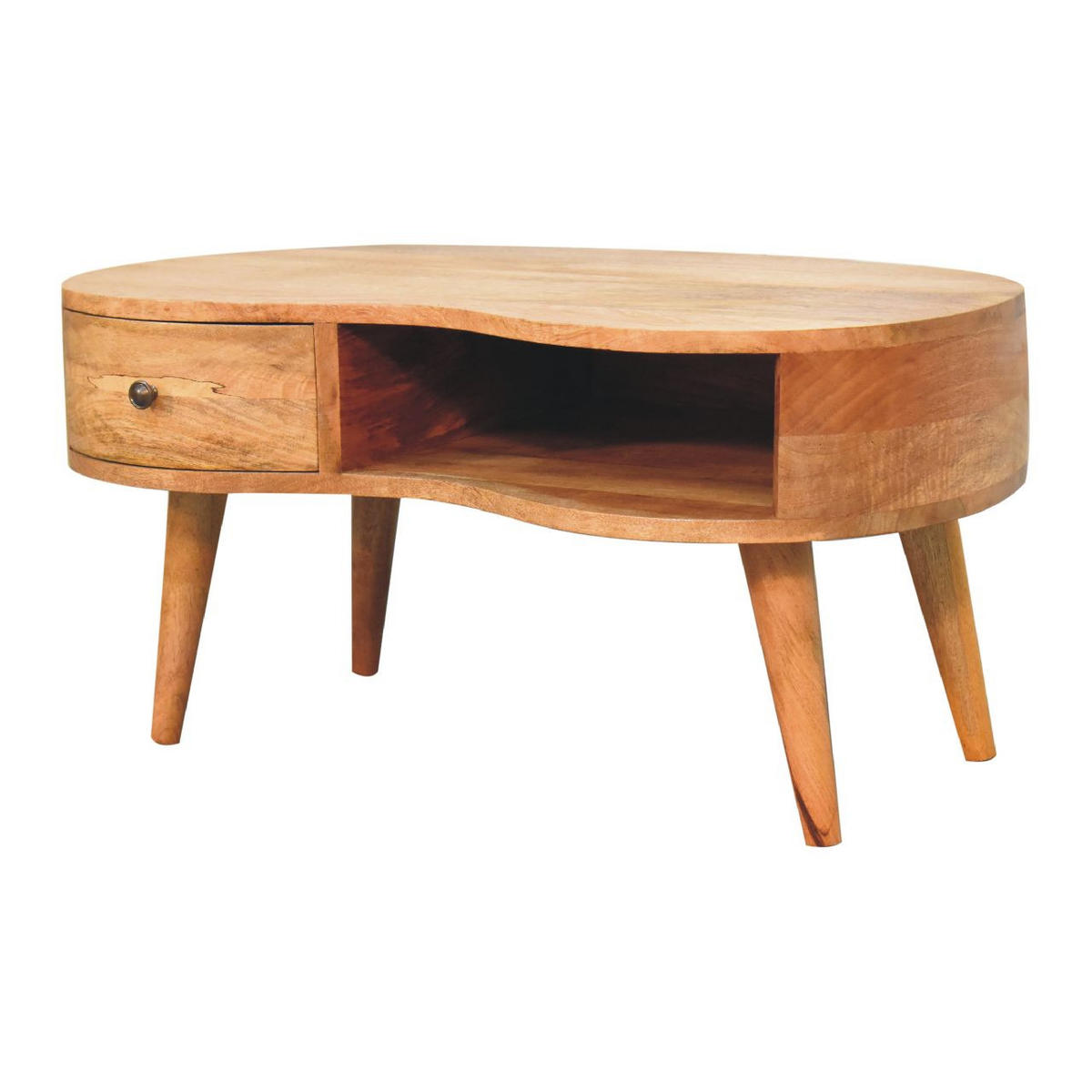 KLUBSKA mizica z 1 predalom, 1 odprtim predelkom, nordijske noge, bež - rjava/barve medenine, kovina/les (50/80/40cm) - Artisan Furniture
