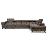 ECKSOFA PUDDING MAXI L Rechts mit Schlaffunktion 125x195 Velours Braun - Schwarz/Braun, Holz/Textil (203/350cm) - Muffo