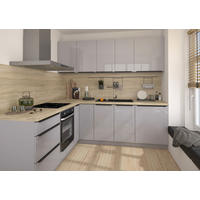 WINKELKÜCHE Essen R1 grau / grau hochglanz 230/230/204cm 8-teilig - Grau, Holzwerkstoff/Metall (230/204/230cm) - Feldmann-Wohnen