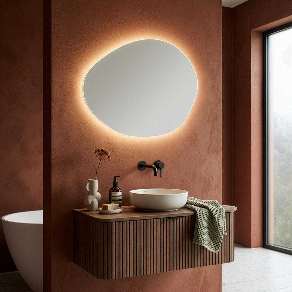 LED-SPIEGEL MAY asymmetrisch - 80 x 100 cm - Silberfarben, Glas (80/100/3.6cm) - Home Deluxe